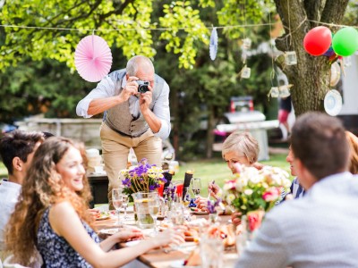 birthday 2 ppeebc1big2iiy73uhiqqcai7kosvvywobm291g7nc About Homey Family celebration outside in the backyard. Big garden party. Grandfather taking photo with a camera.